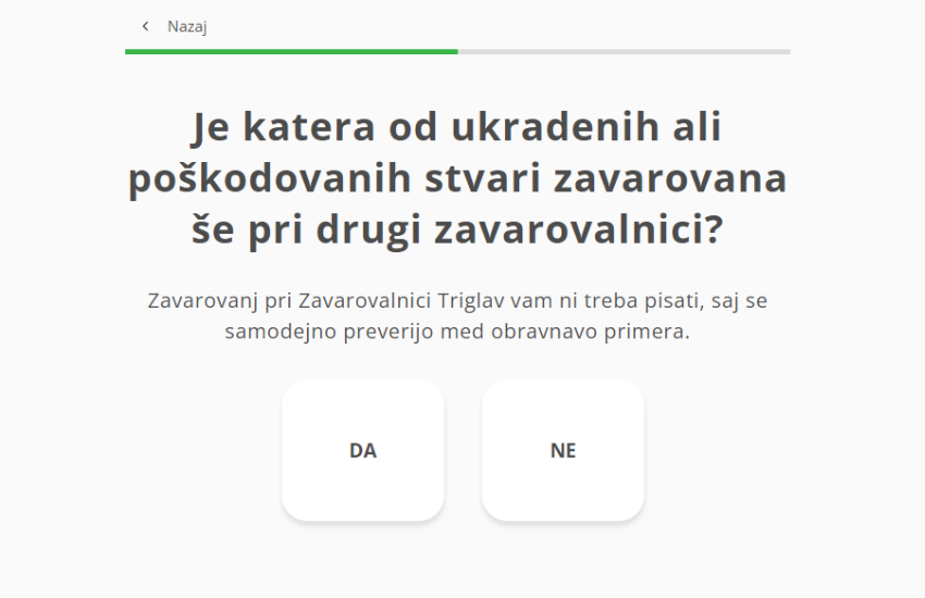 Posnetek zaslona spletnega obrazca za prijavo škode.